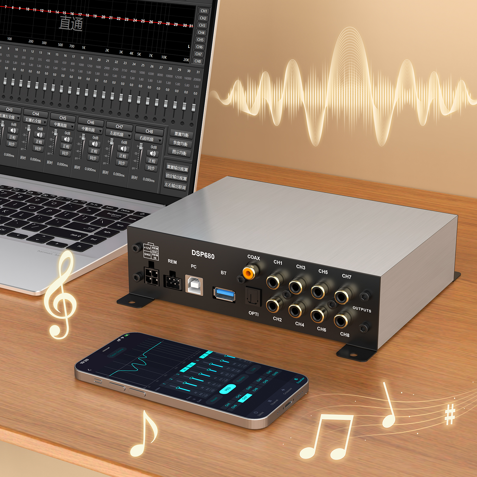 AudioWinner DSP680 processor for external amplifier car audio systems