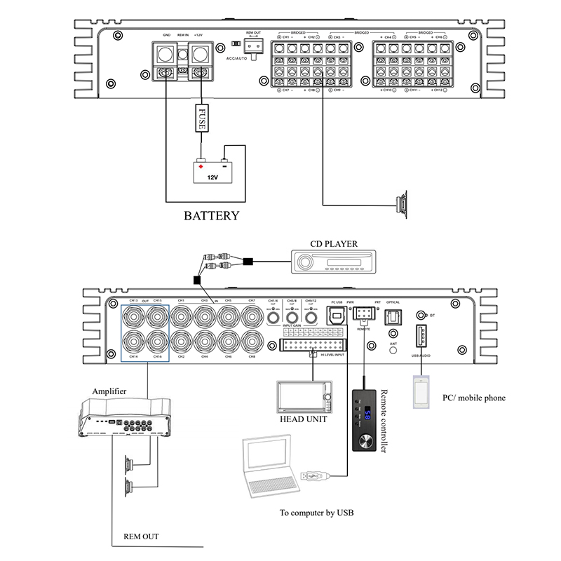 T1216.12H car audio DSP amplifier wiring diagram