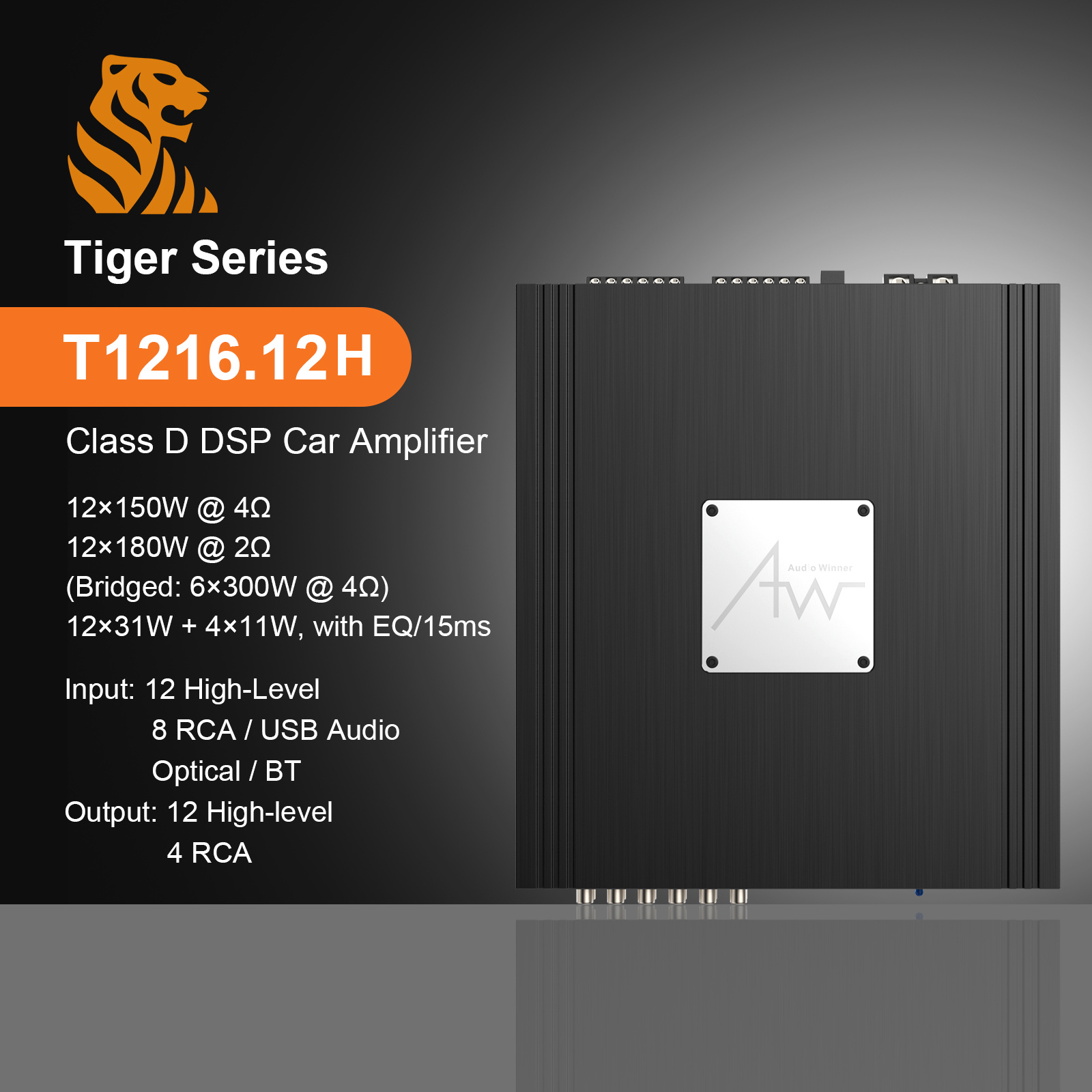 AudioWinner T1216.12H 12x150W Class D DSP car amplifier