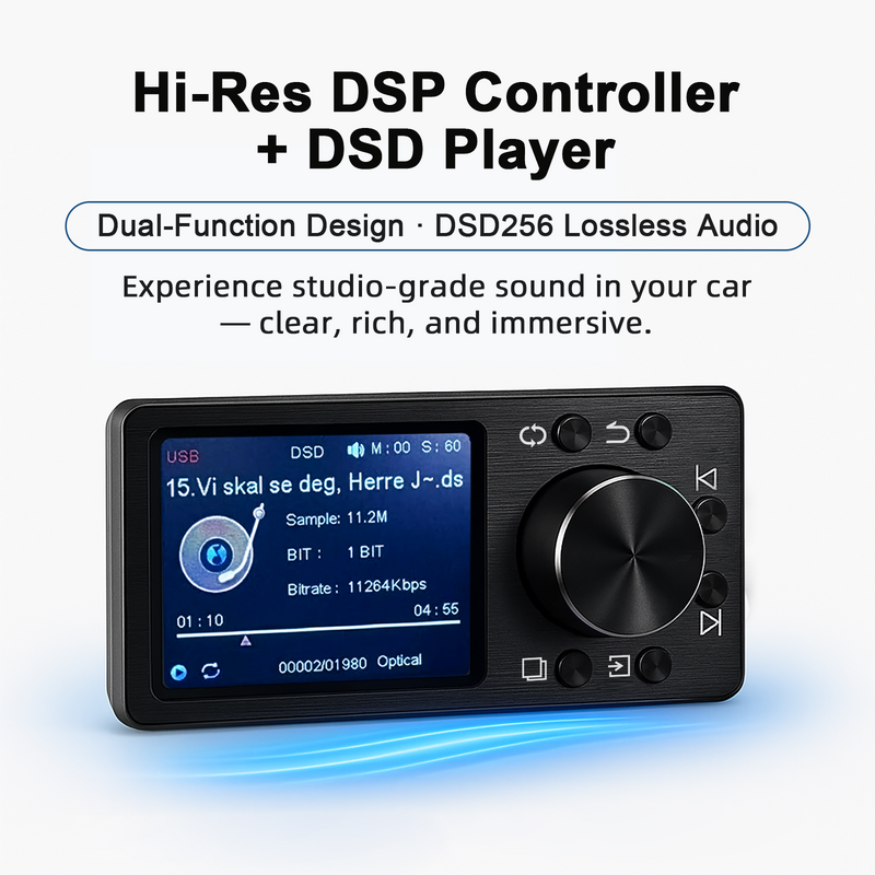 Audio Winner DSD256 Hi-Res Car DSP Controller, DSD256 Lossless Audio Player, Optical/Coaxial Output, 2TB Storage, 2” LCD Display for DSP Amplifier