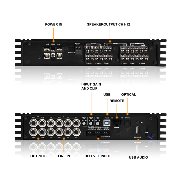Audio Winner T1216.12H 16 Channel DSP Car Audio Processor with 12ch Hi Power Class D Car Amplifier