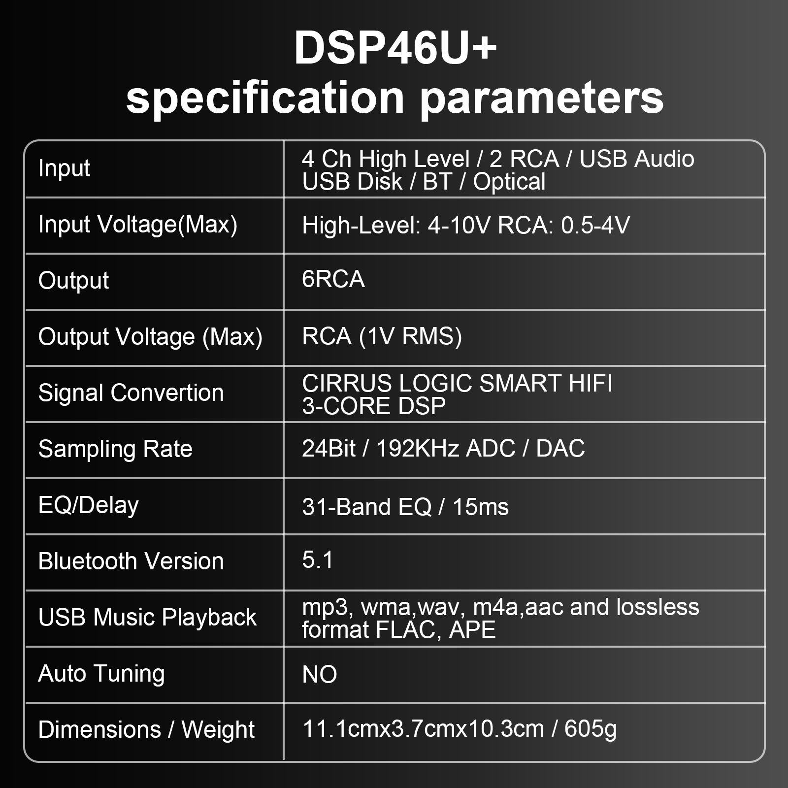 AudioWinner DSP46U+ New Design BlueTooth 4 Channel Mini Size Car 4 In 6 Out Audio Processor car Dsp