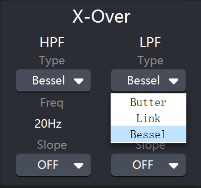 DSP crossover slope and filter settings
