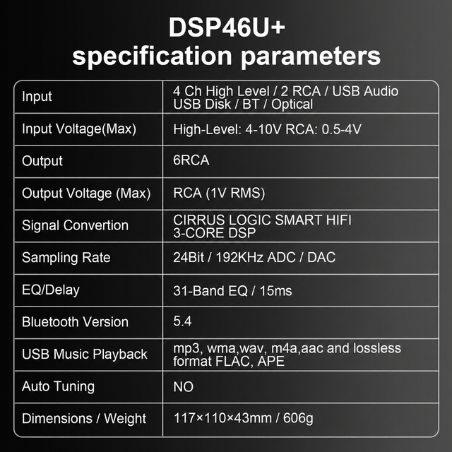 AudioWinner DSP46U+ 4 In 6 Out Bluetooth DSP Car Audio Processor