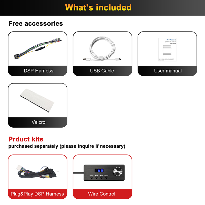 DSP46U+ accessories kit including DSP harness USB cable and wire controller