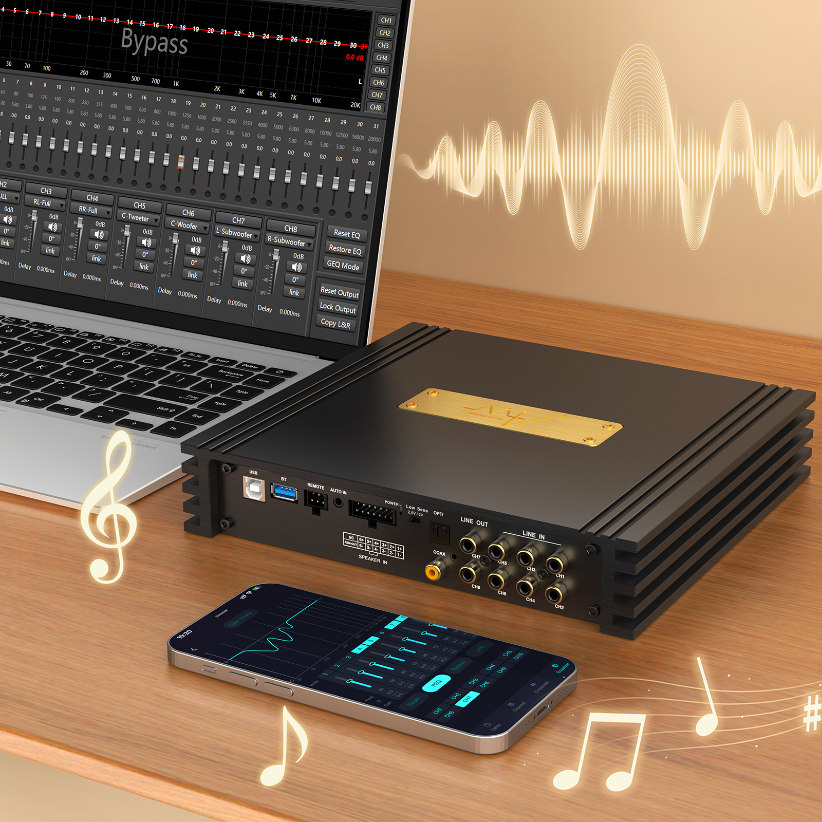 AudioWinner T68.6D High power 8 Channel DSP car audio processor with 6 channel class d car amplifier