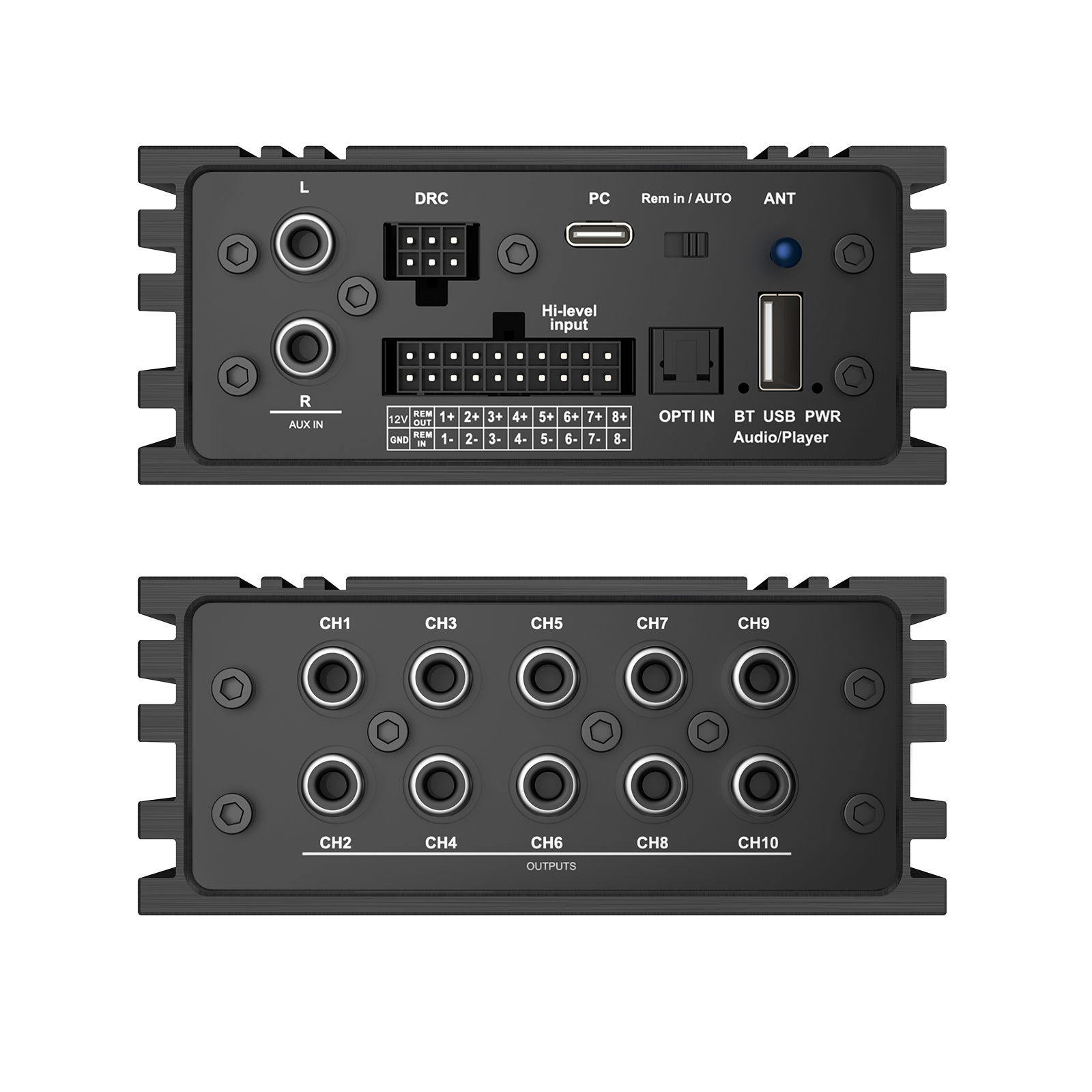 DSP810 front and rear panel with input and output connectors