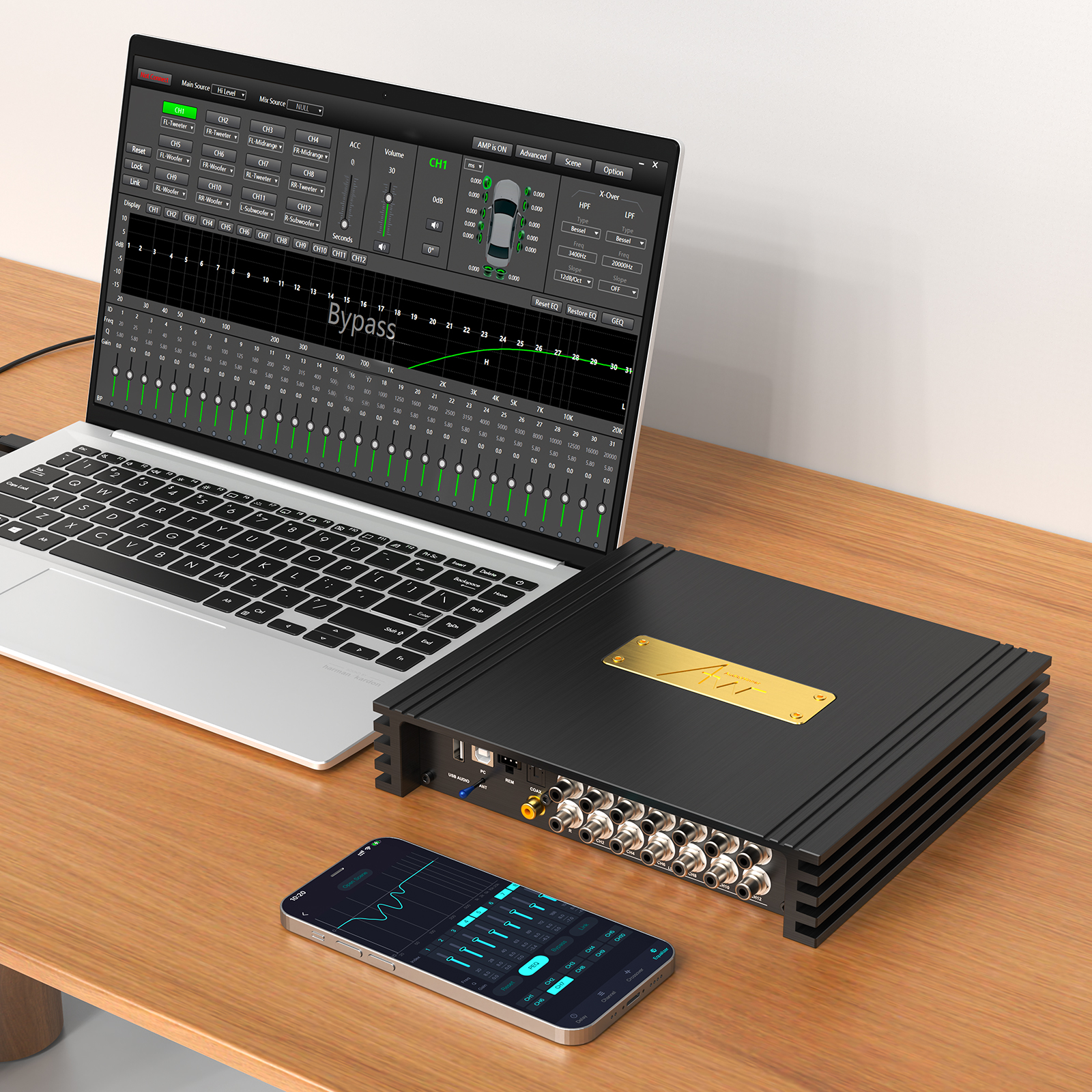 AUDIO WINNER T1012.12M 12 Ch DSP Car Audio Processor with 12 Channel Hi Power Car Amplifier