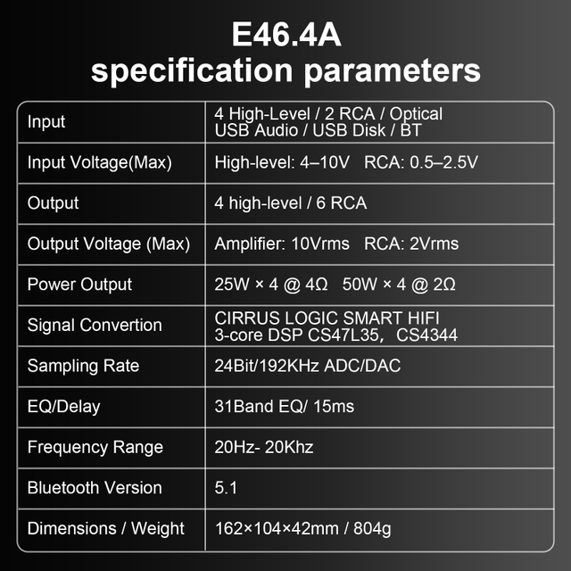 AudioWinner E46.4A 4-in 6-out Class AB DSP Car Amplifier